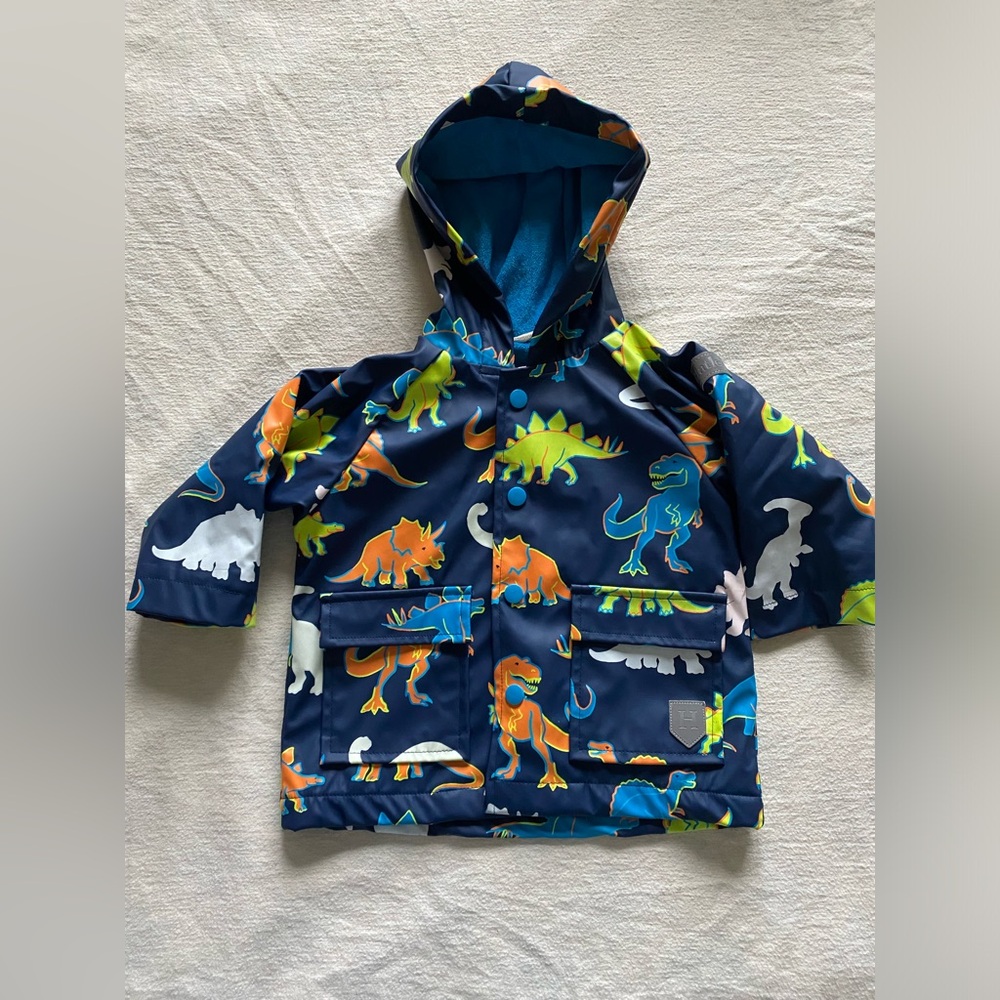 Hatley Dinosaur Print Raincoat - Blue and Orange